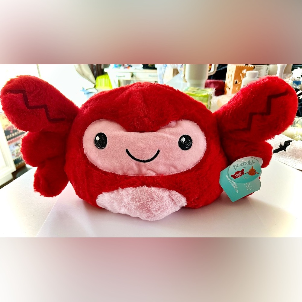 Large crab Plush Hug Me Reversible Plushie Pillow Crab and Clownfish 19 inch NWT